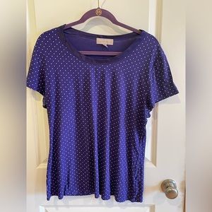 Banana Republic Luxe Touch Purple Polka Dotted T XL